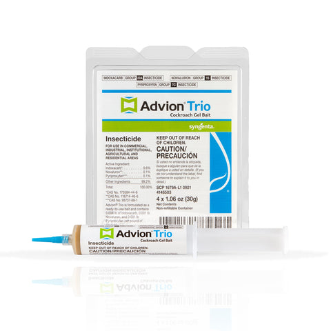 Syngenta Advion Trio embalaje frontal mostrando tubos listos para uso y ventaja profesional