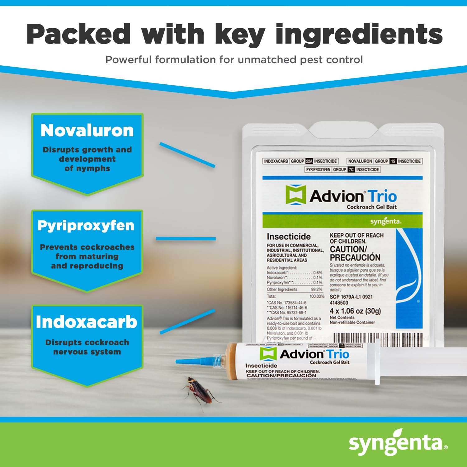 Syngenta Advion Trio primer plano de gel atraente que facilita ingestión por cucarachas