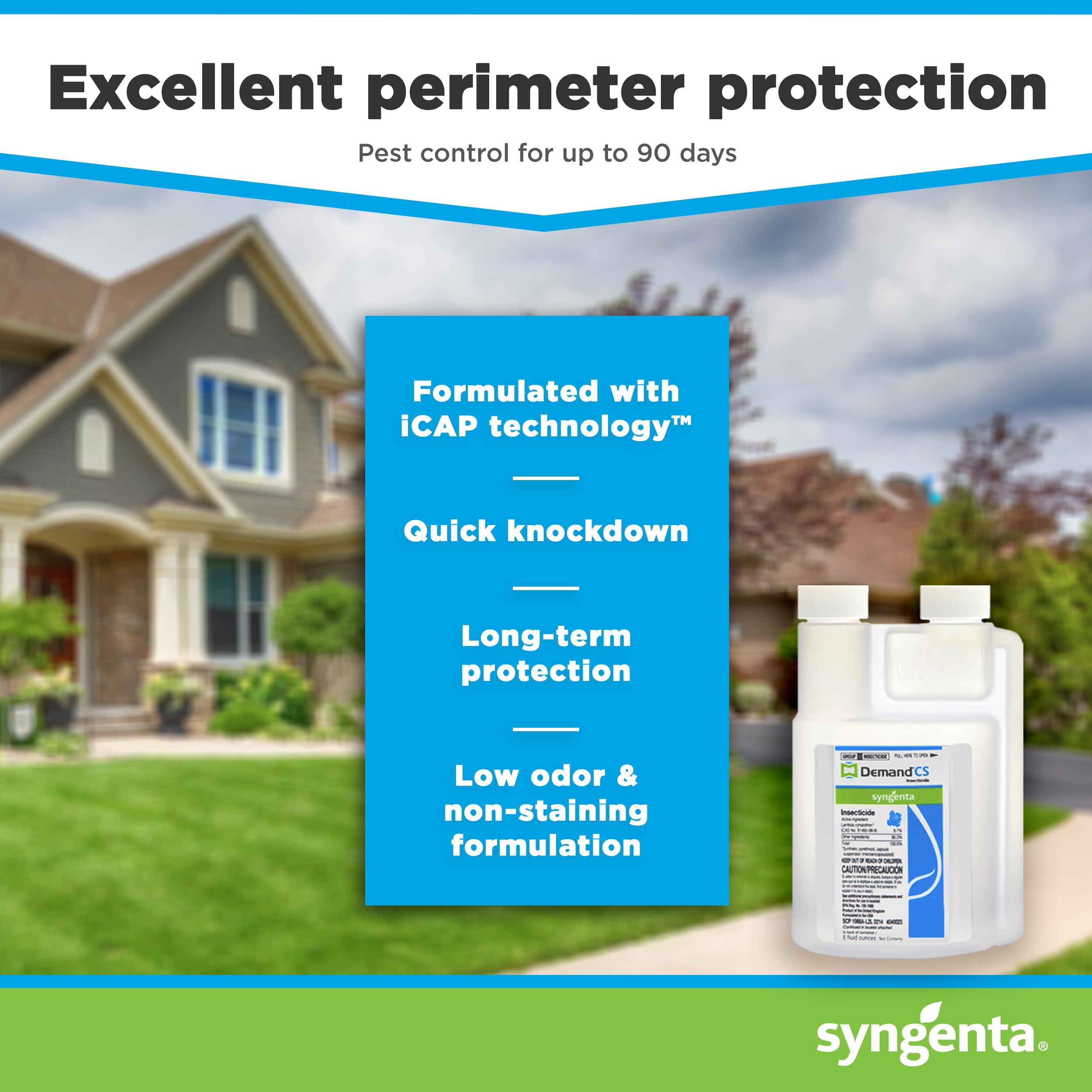 Syngenta frasco junto a regla para comparar tamaño y rendimiento de 8 oz