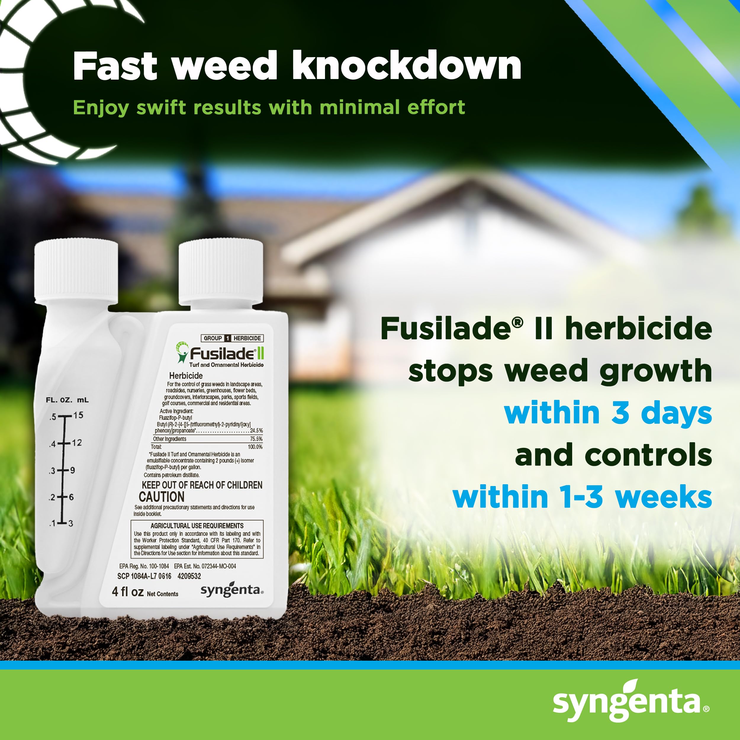 Syngenta Fusilade II aplicado en césped mostrando control selectivo de gramíneas