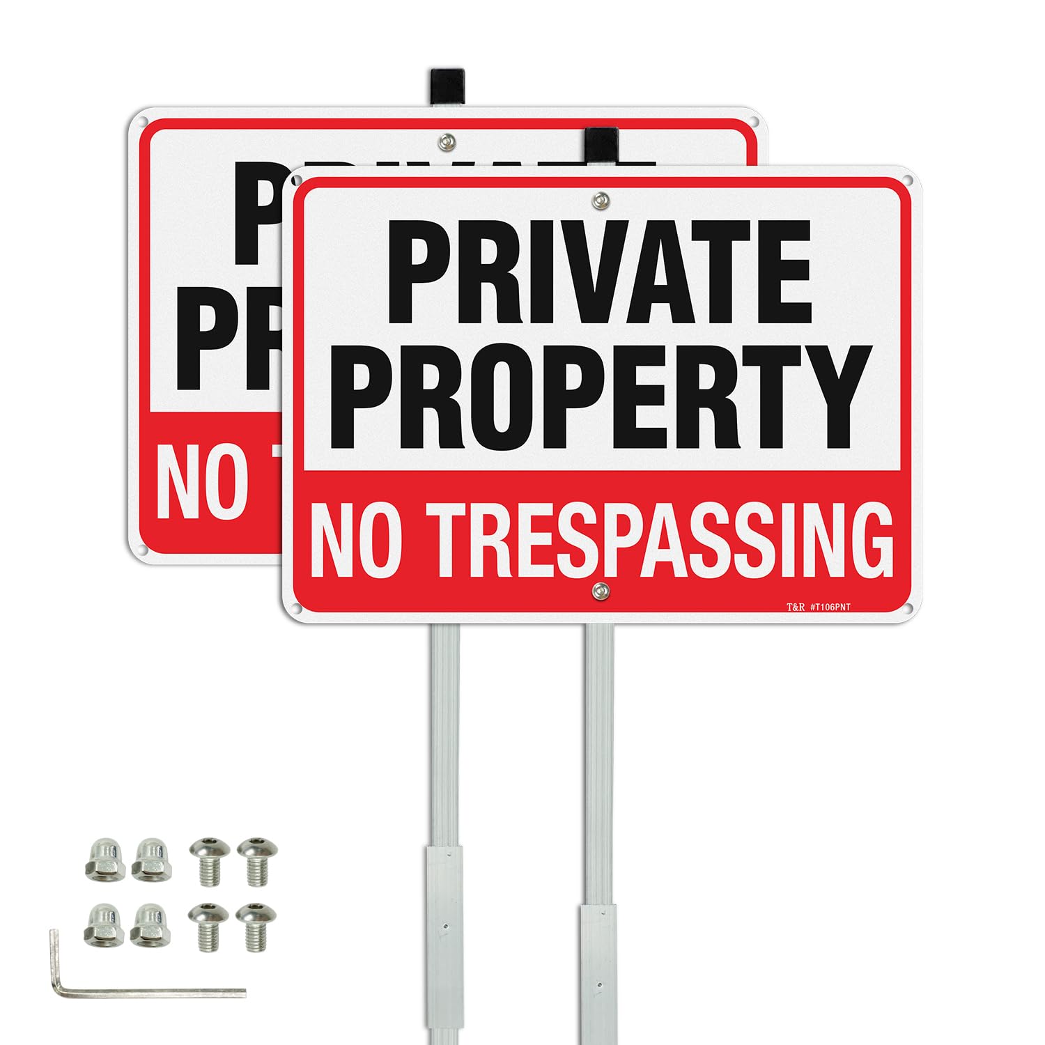 T&R cartel frontal grande No Trespassing visible y claro para disuasión