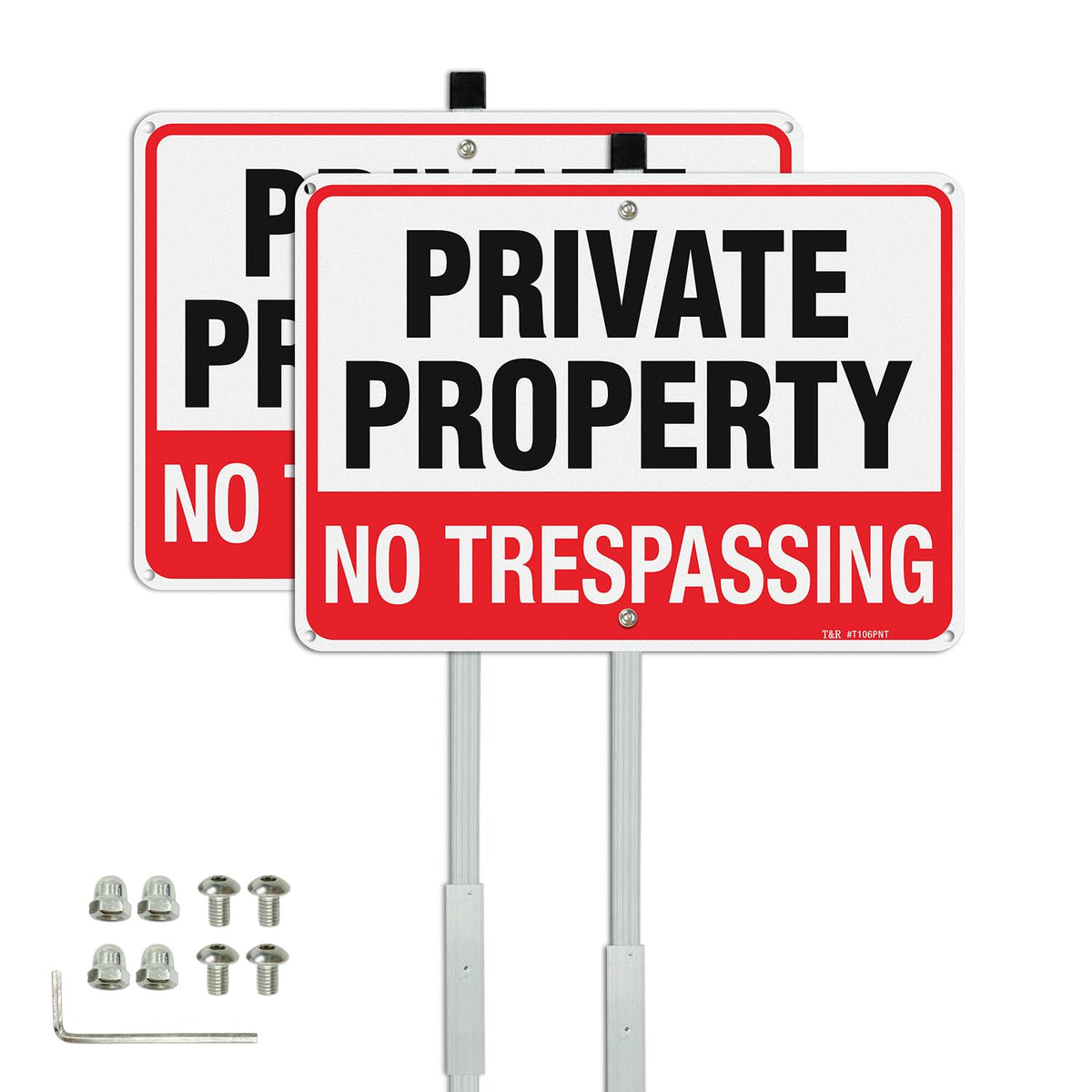 T&R cartel frontal grande No Trespassing visible y claro para disuasión
