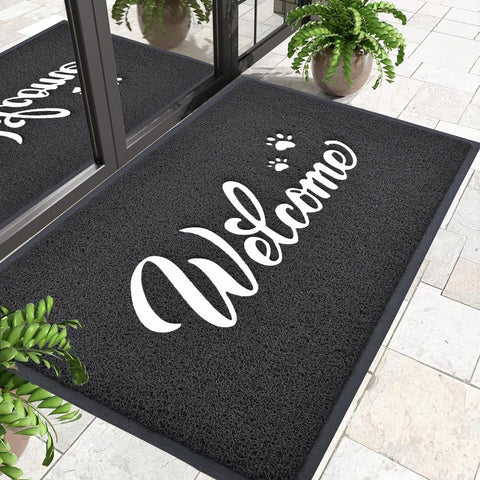 T.HENV felpudo frontal mostrando diseño welcome y bienvenida elegante