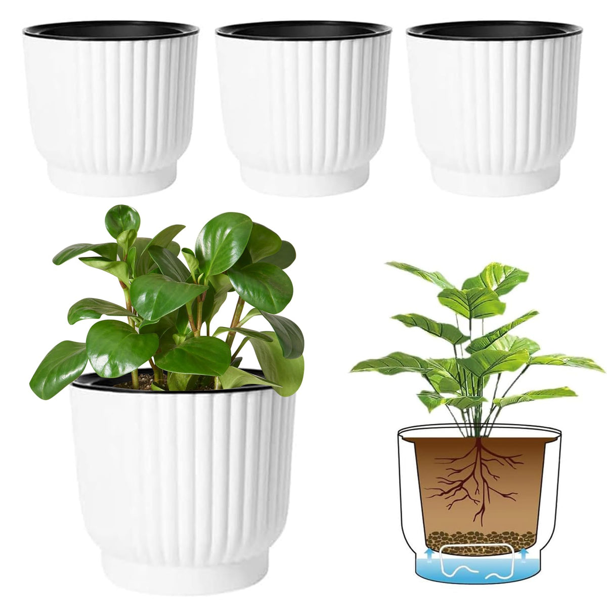 T4U macetas frontal pack de 4 blancas, apariencia limpia y moderna
