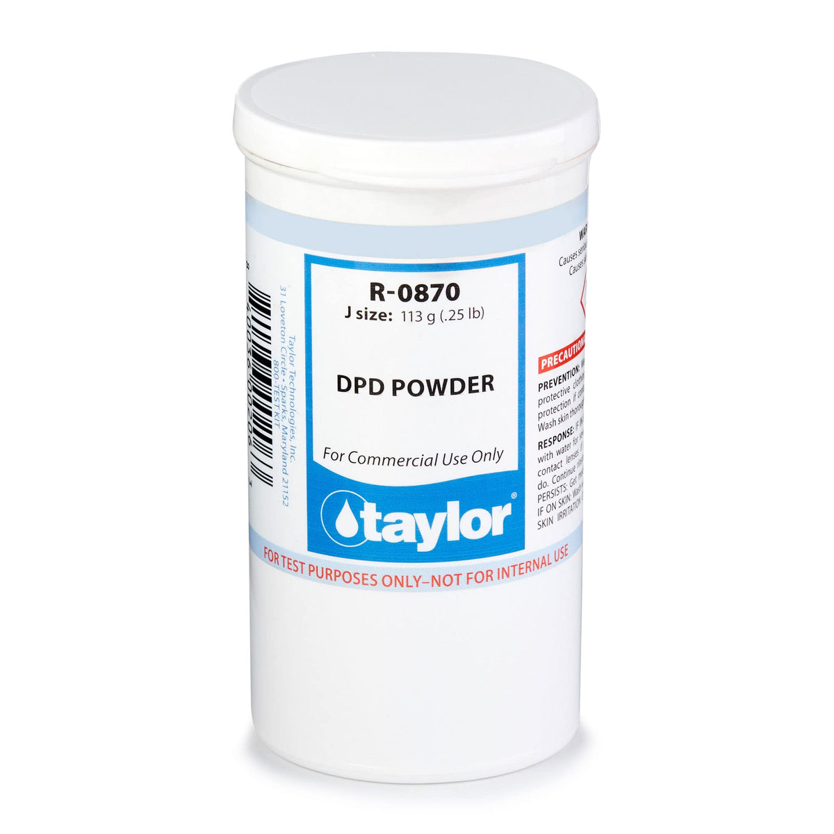 Taylor empaque frontal R-0870-J DPD 0,25 lb mostrando etiqueta clara y uso fácil