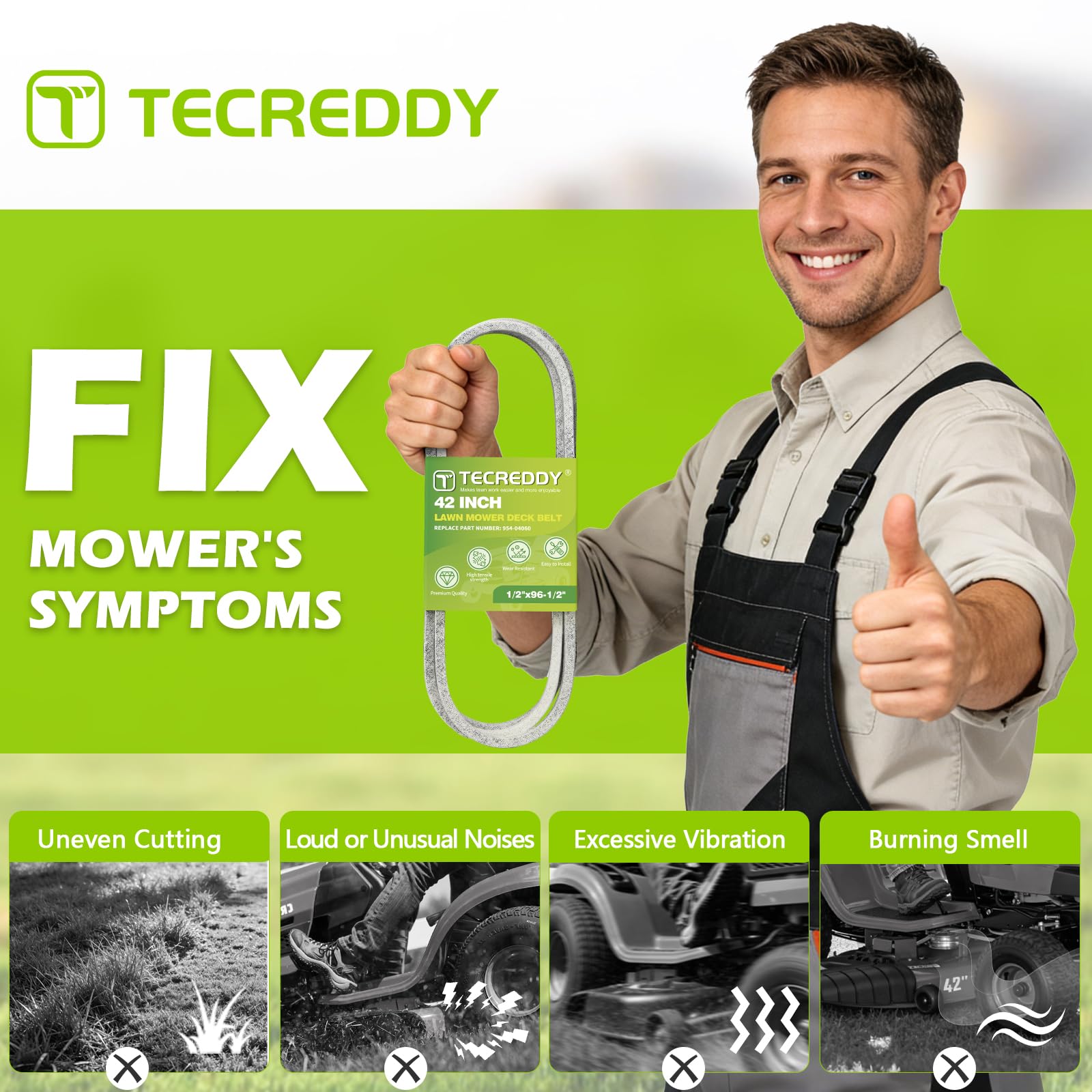 Tecreddy plataforma montada en cortacésped en jardín, resultado de corte uniforme