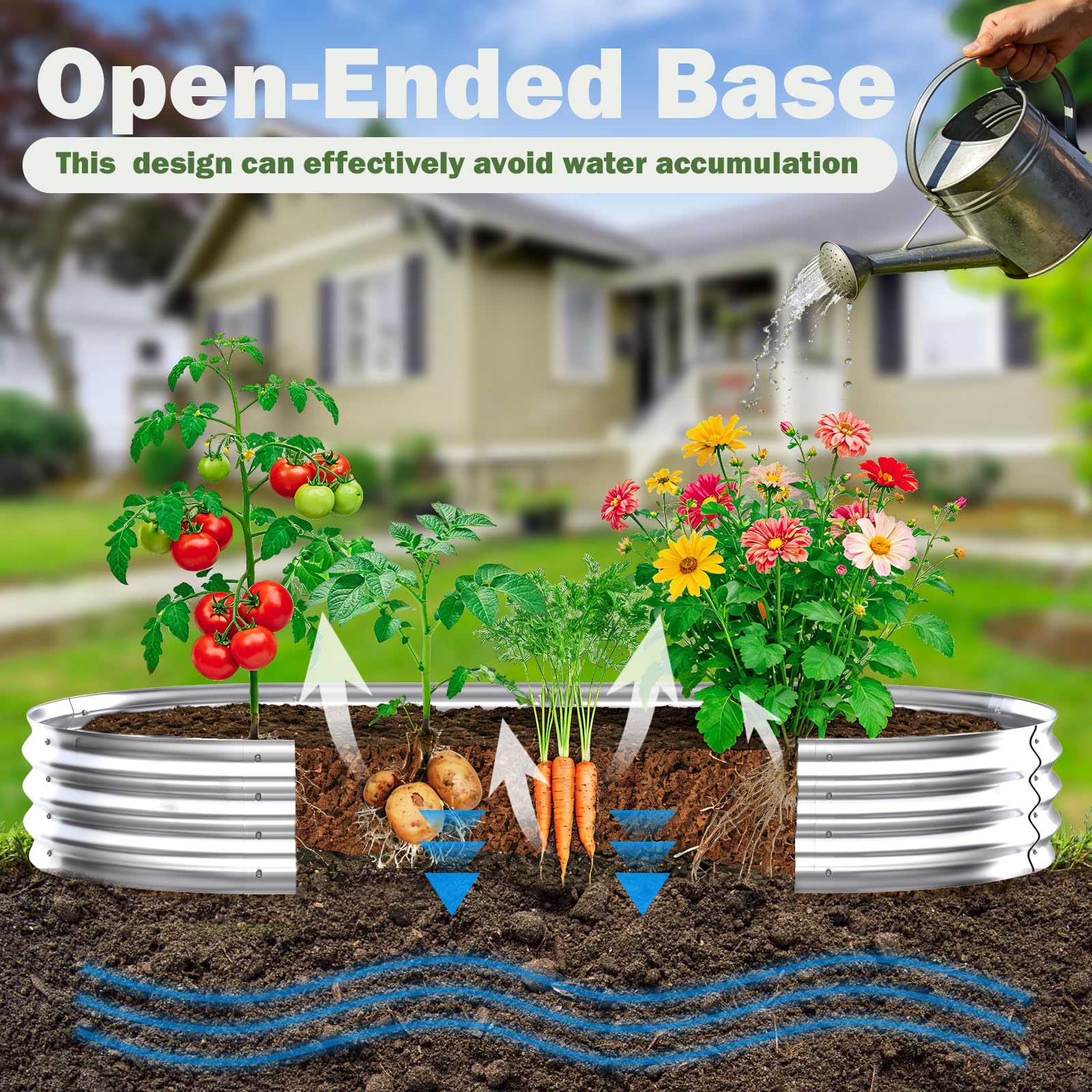 Tegarbed jardinera llena con tomates y hierbas para cultivo productivo