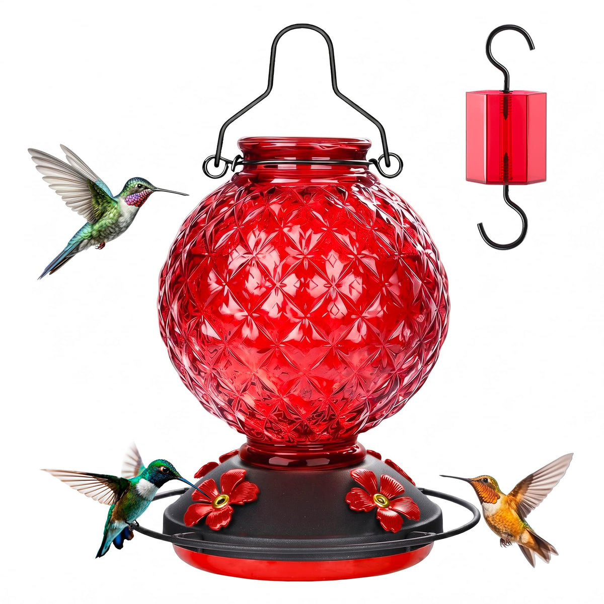 Tegarbed comedero frontal mostrando el diseño rojo que atrae colibríes
