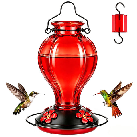 Tegarbed comedero frontal de cristal rojo que atrae colibríes y decora