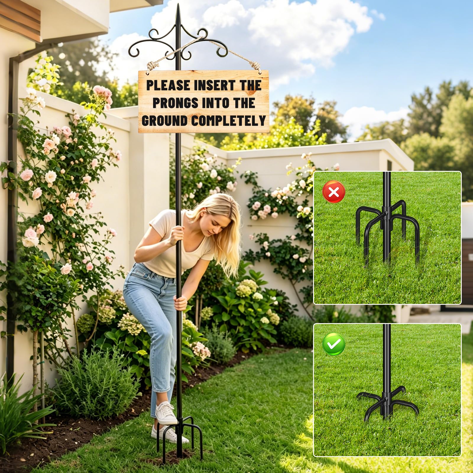 Tegarbed poste en jardín con comederos y plantas creando atractivo