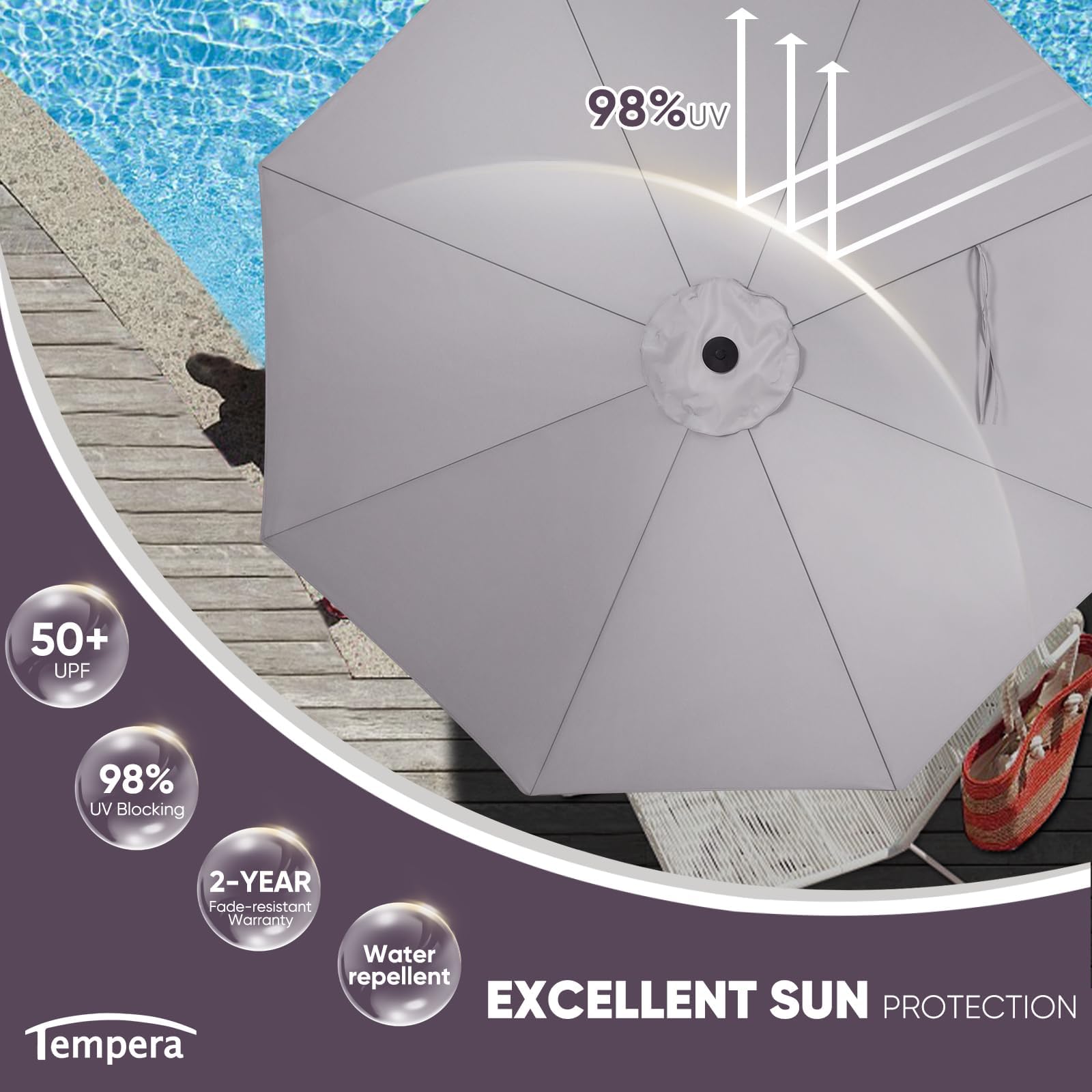 Tempera detalle de tela resistente al sol y repelente al agua