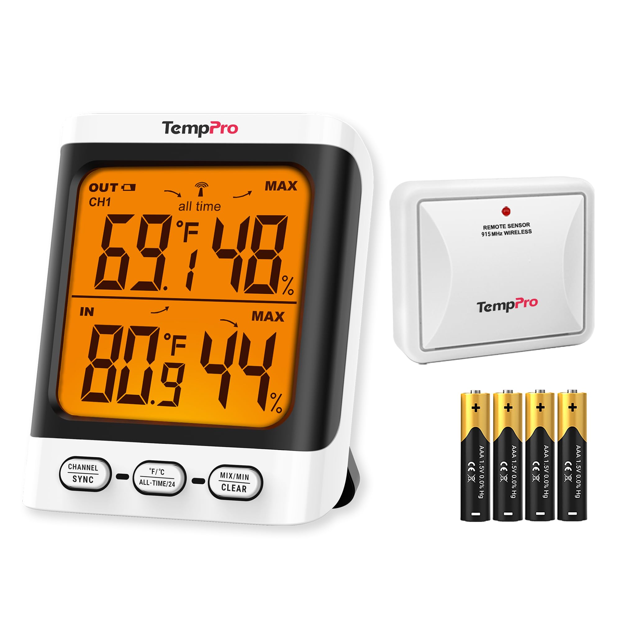 TempPro termómetro frontal con pantalla grande y lectura clara para confort
