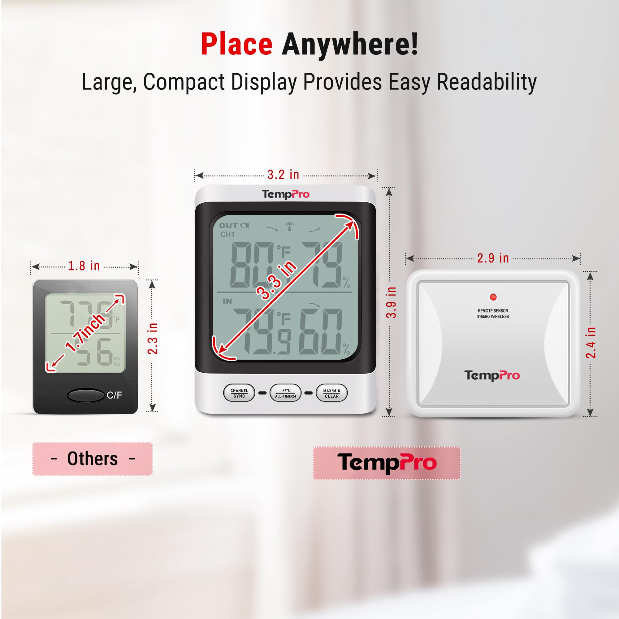 TempPro monitor en invernadero mostrando temperatura y humedad fiables