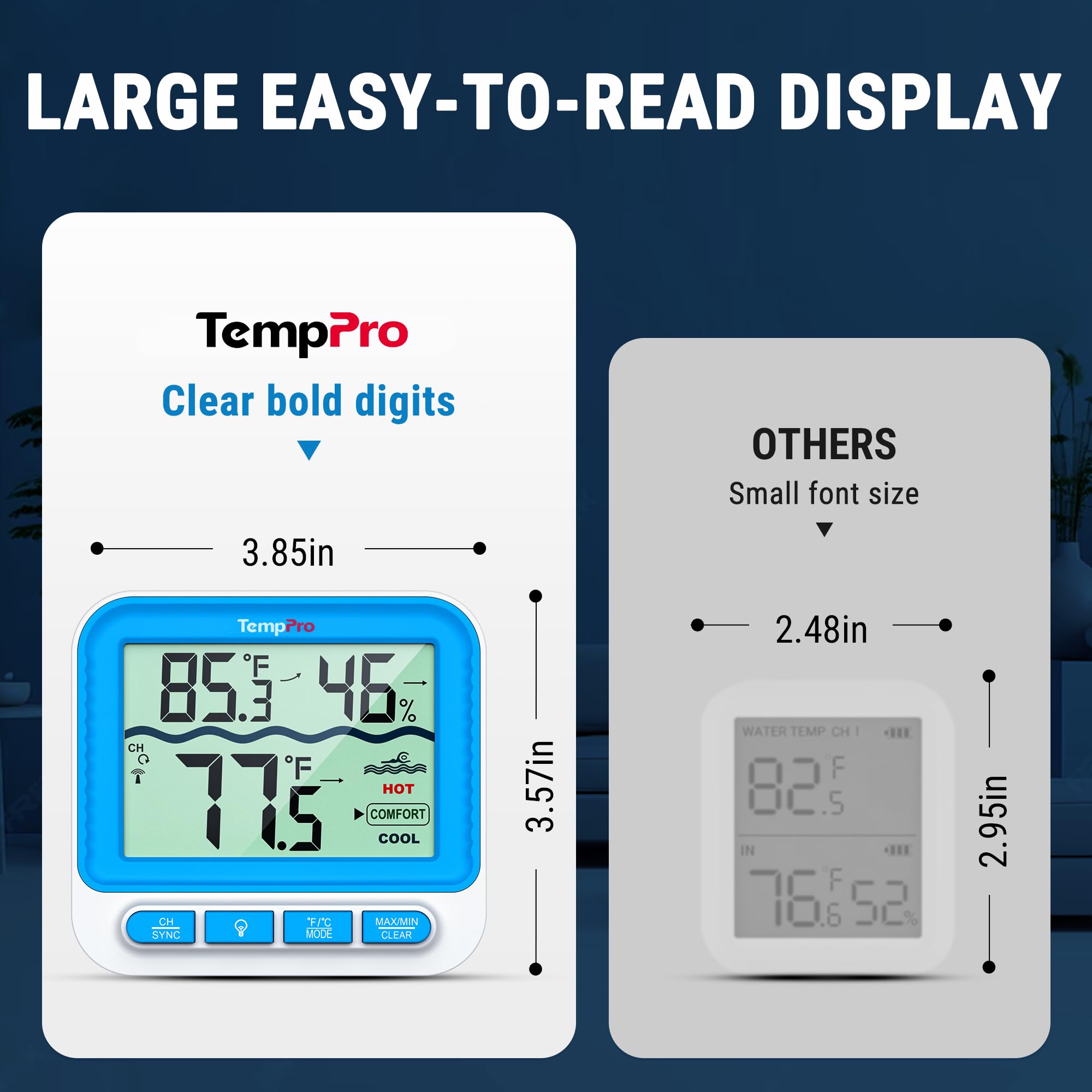 TempPro TempAir junto a una mano para comparar tamaño y manejo sencillo