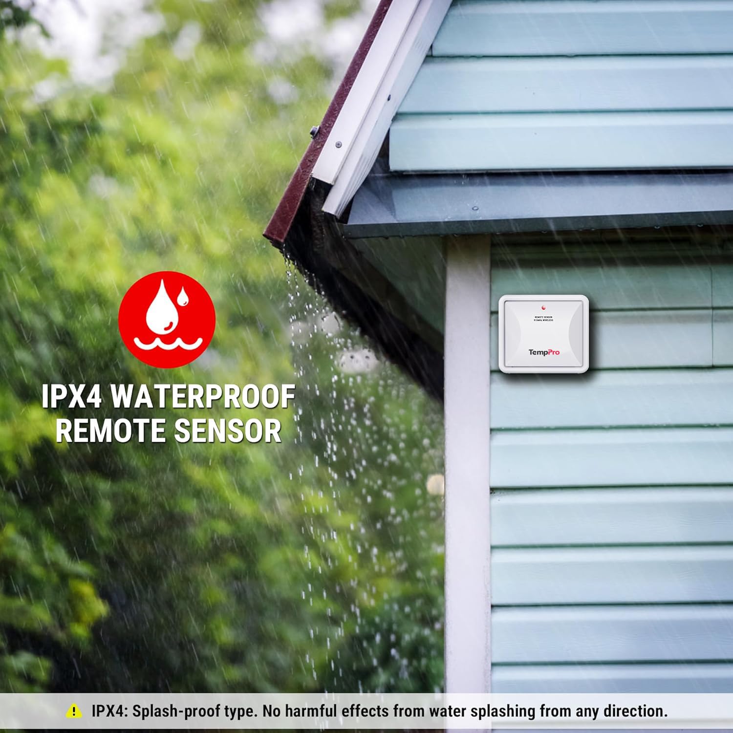 TempPro en jardín mostrando monitorización de temperatura exterior