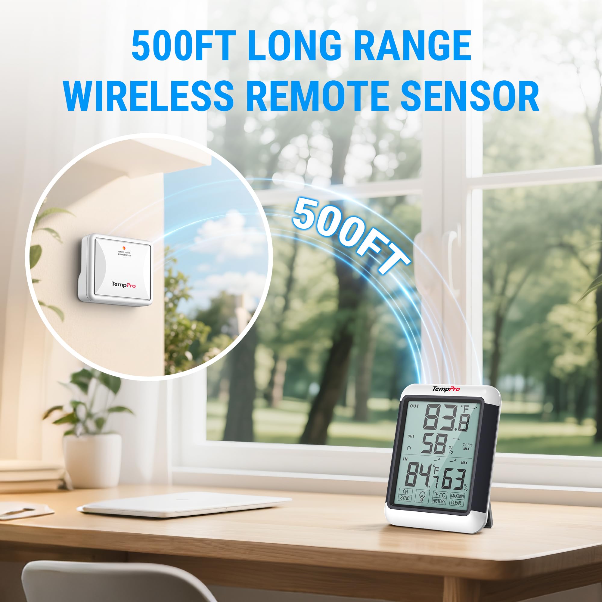 TempPro TempAir sensor remoto junto a puerta para medición exterior