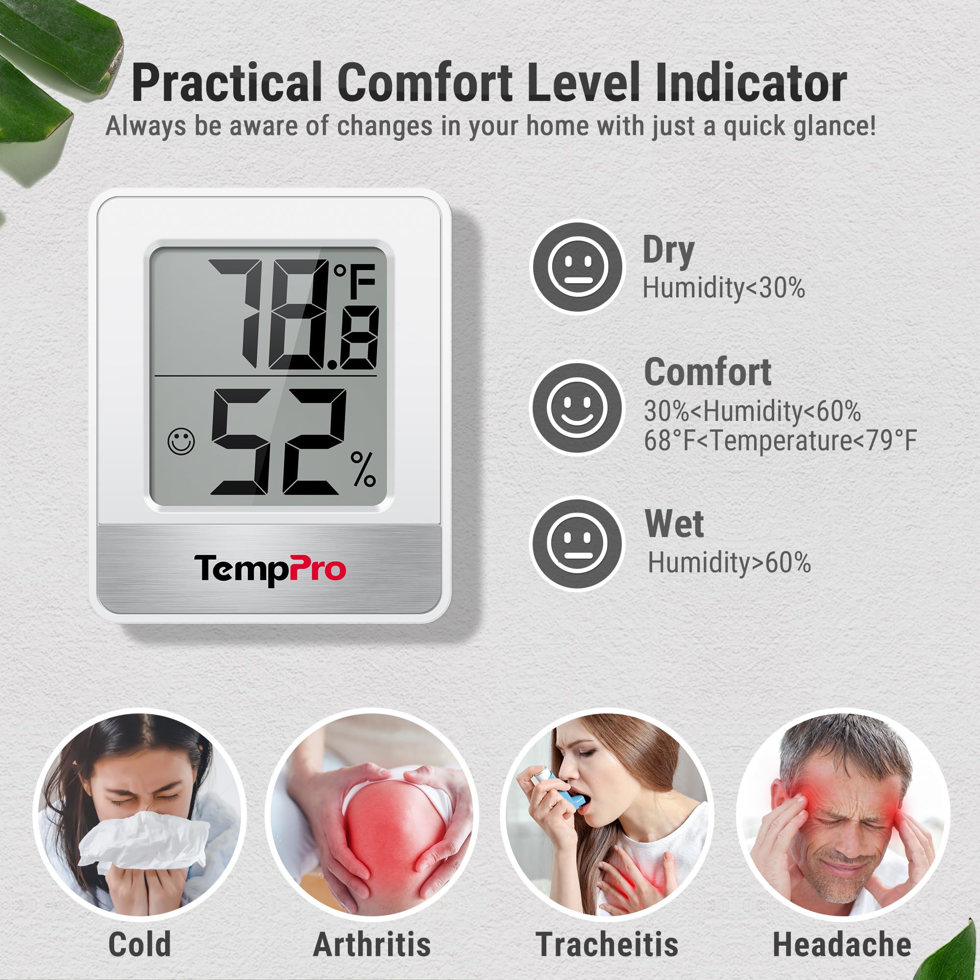TempPro TP49 colocado en sobremesa ideal para monitoreo de habitación