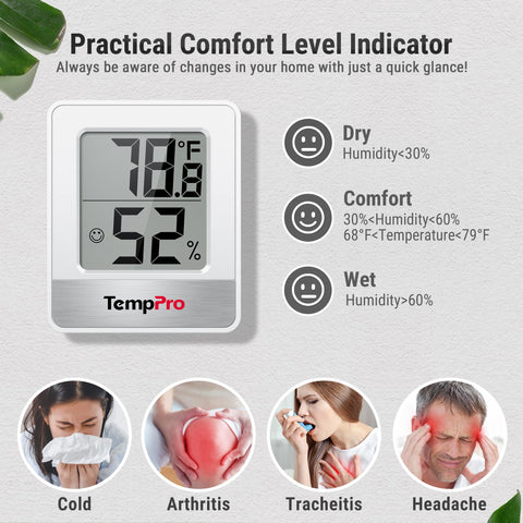 TempPro TP49 colocado en sobremesa ideal para monitoreo de habitación