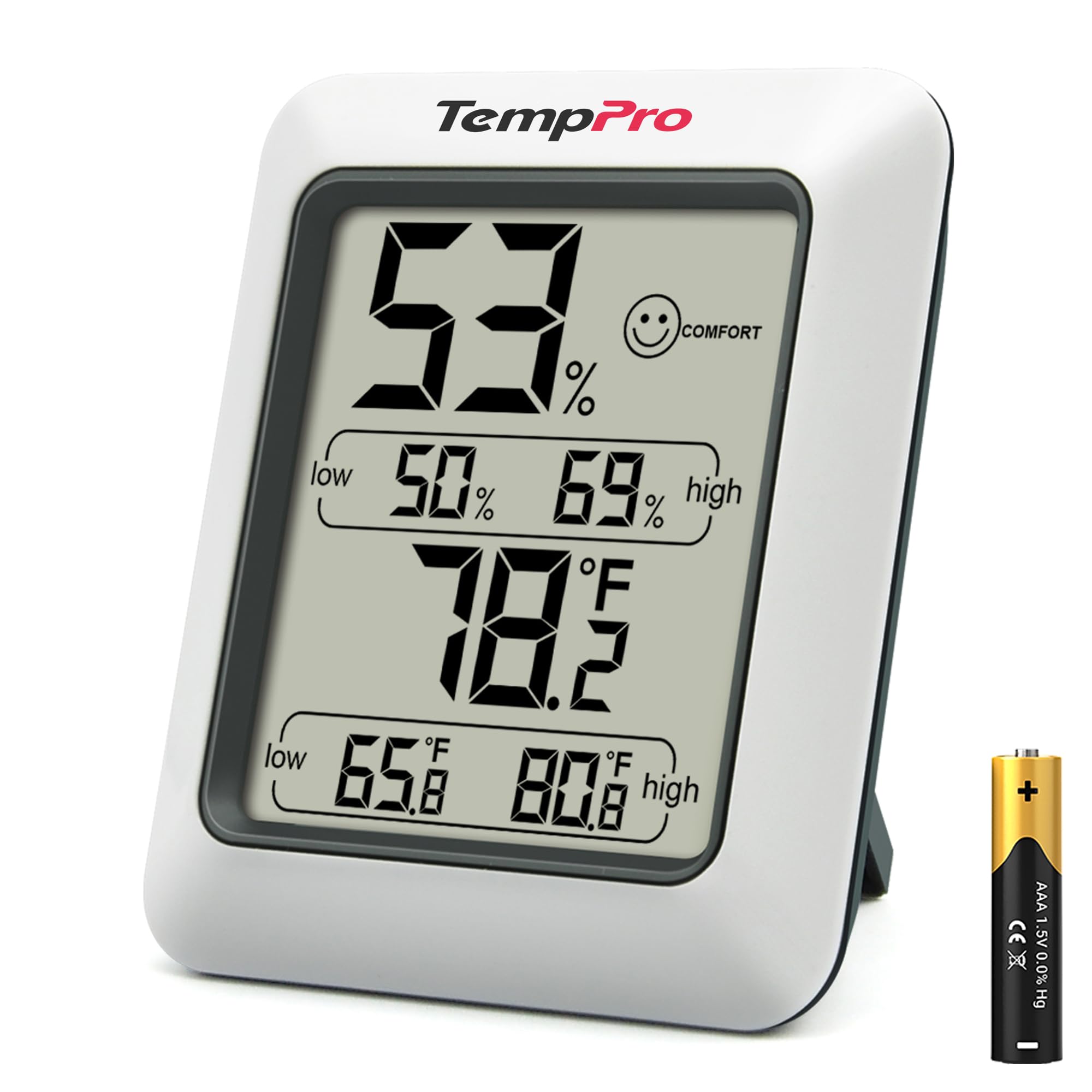 TempPro TP50 vista frontal con lectura clara y beneficio de monitoreo instantáneo