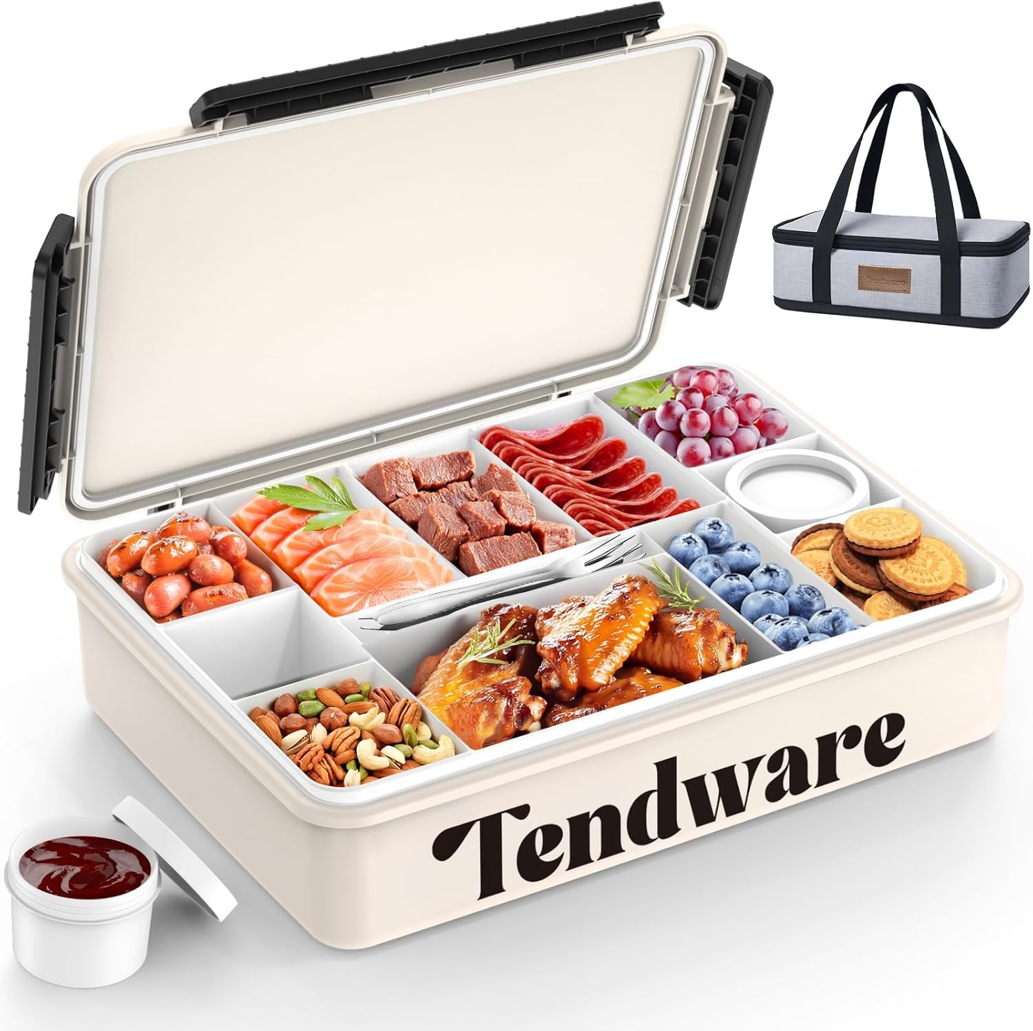 TENDWARE LIFE vista frontal de la bandeja con cierre, mantiene alimentos organizados