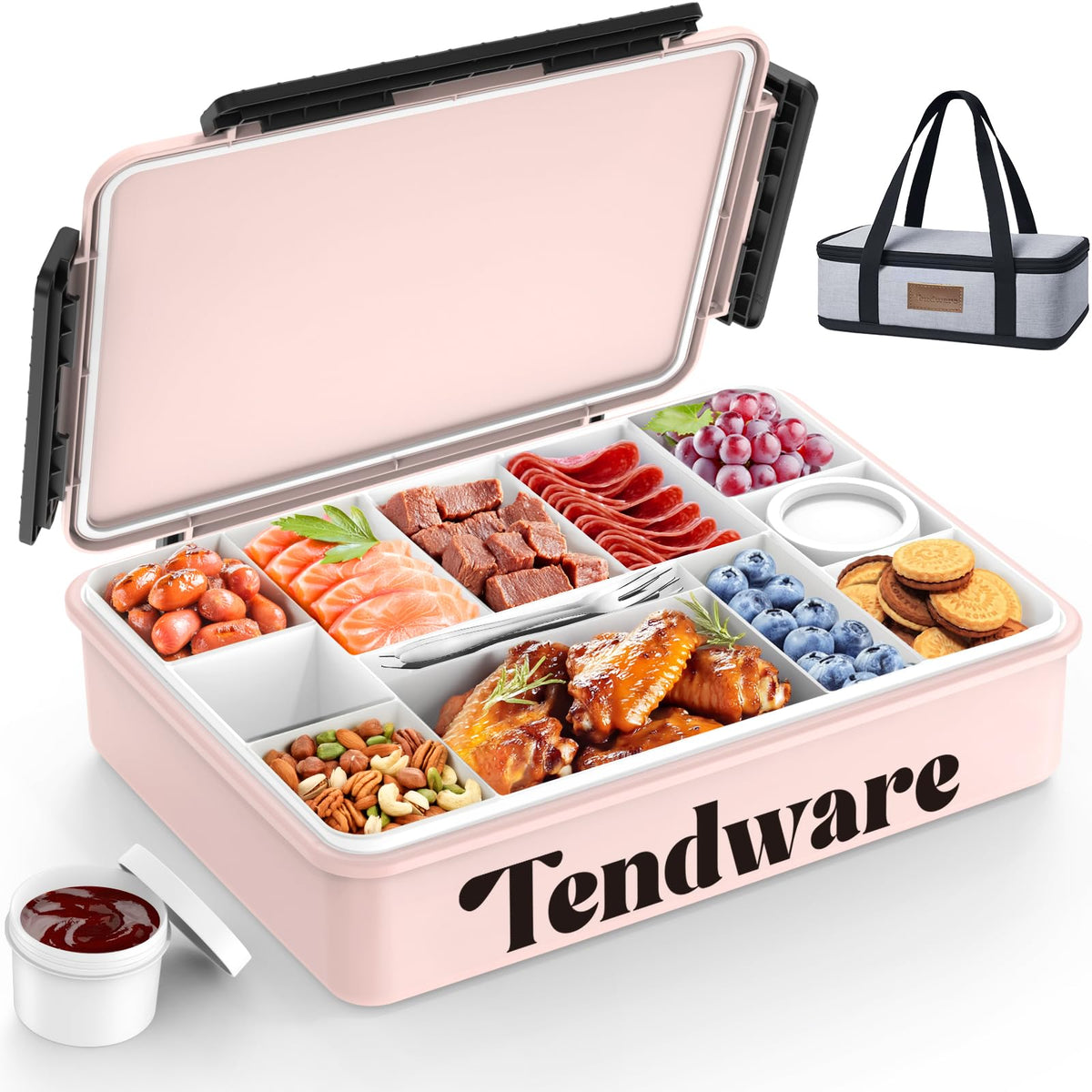 TENDWARE LIFE vista frontal de la caja Peony con cierre, mantiene alimentos organizados