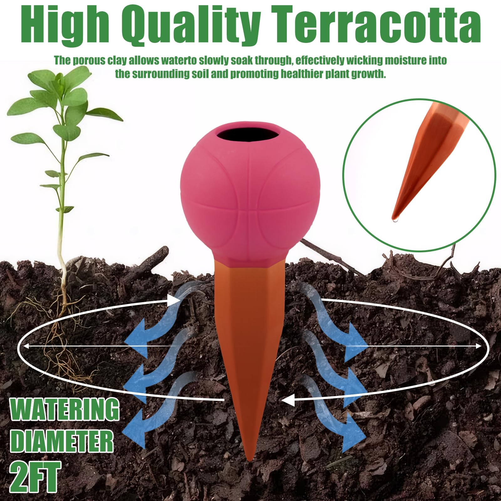 Terracotta Watering Spikes colocado en maceta entregando agua a raíces