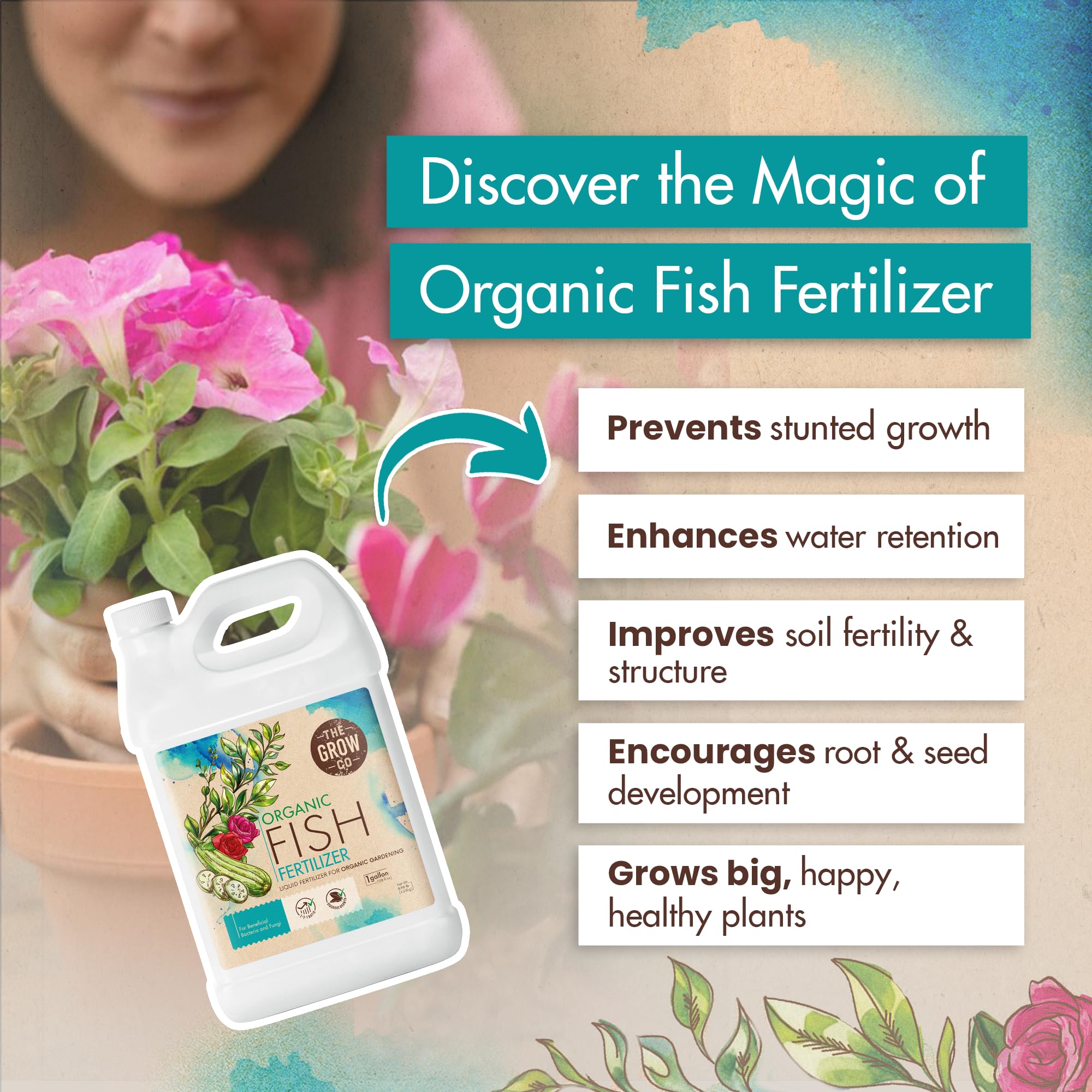 The Grow Co etiqueta detallada con instrucciones y NPK visible