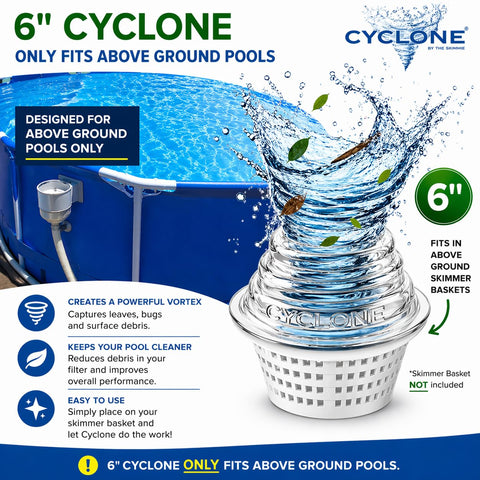 The Skimmie Cyclone 6 perfil con embudo ajustado para distintos niveles de agua