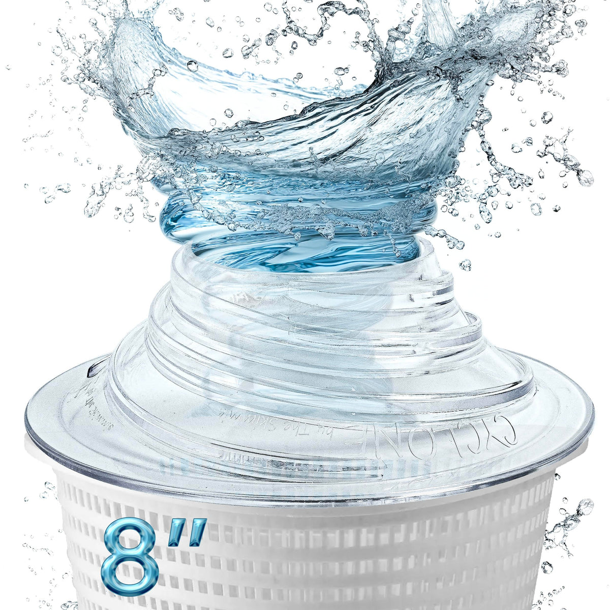 The Skimmie Cyclone frontal transparente, facilita ver residuos y mantiene limpia la superficie