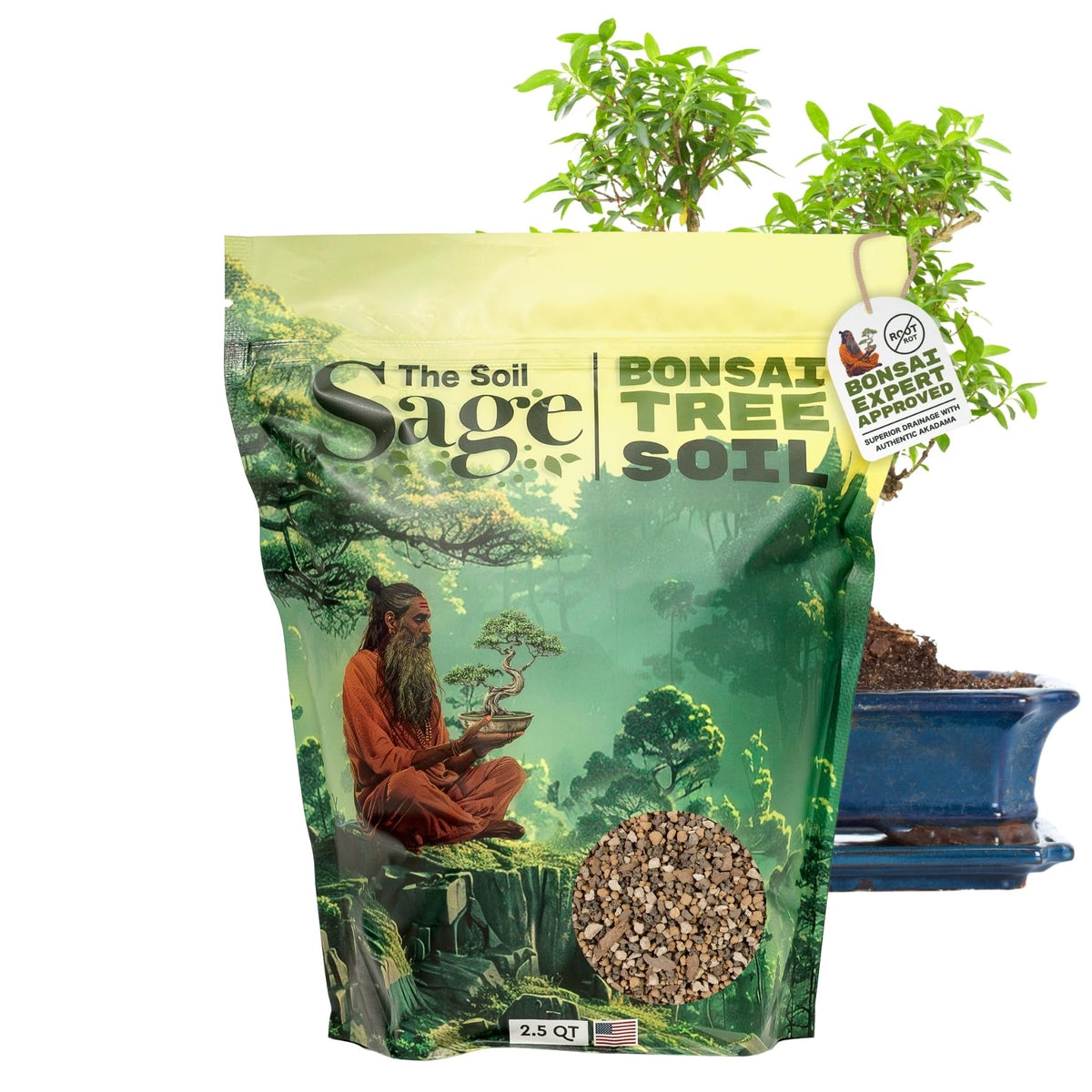 The Soil Sage paquete frontal mostrando mezcla premium y facilidad de uso