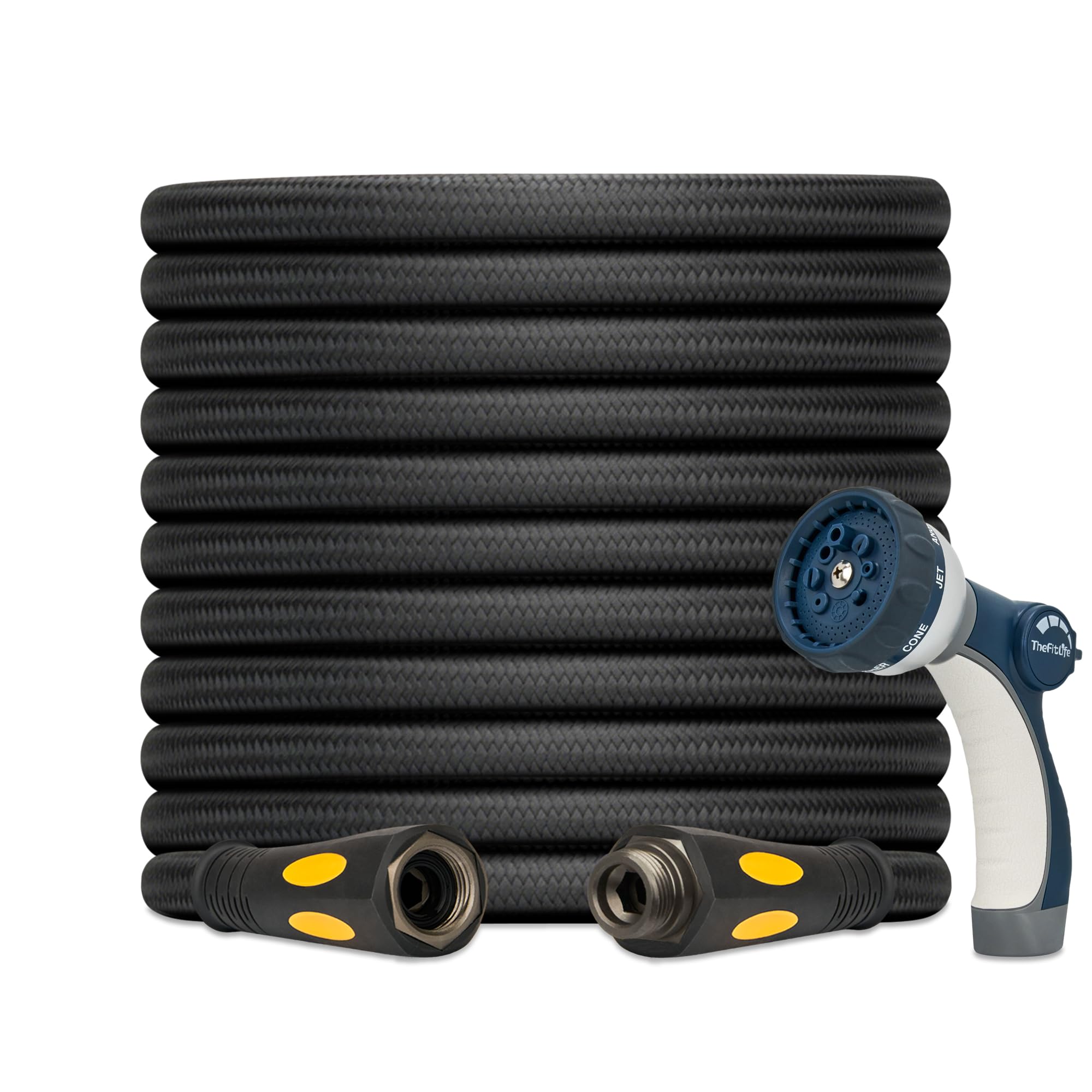 TheFitLife manguera 50 FT frente del empaque mostrando longitud y ventajas