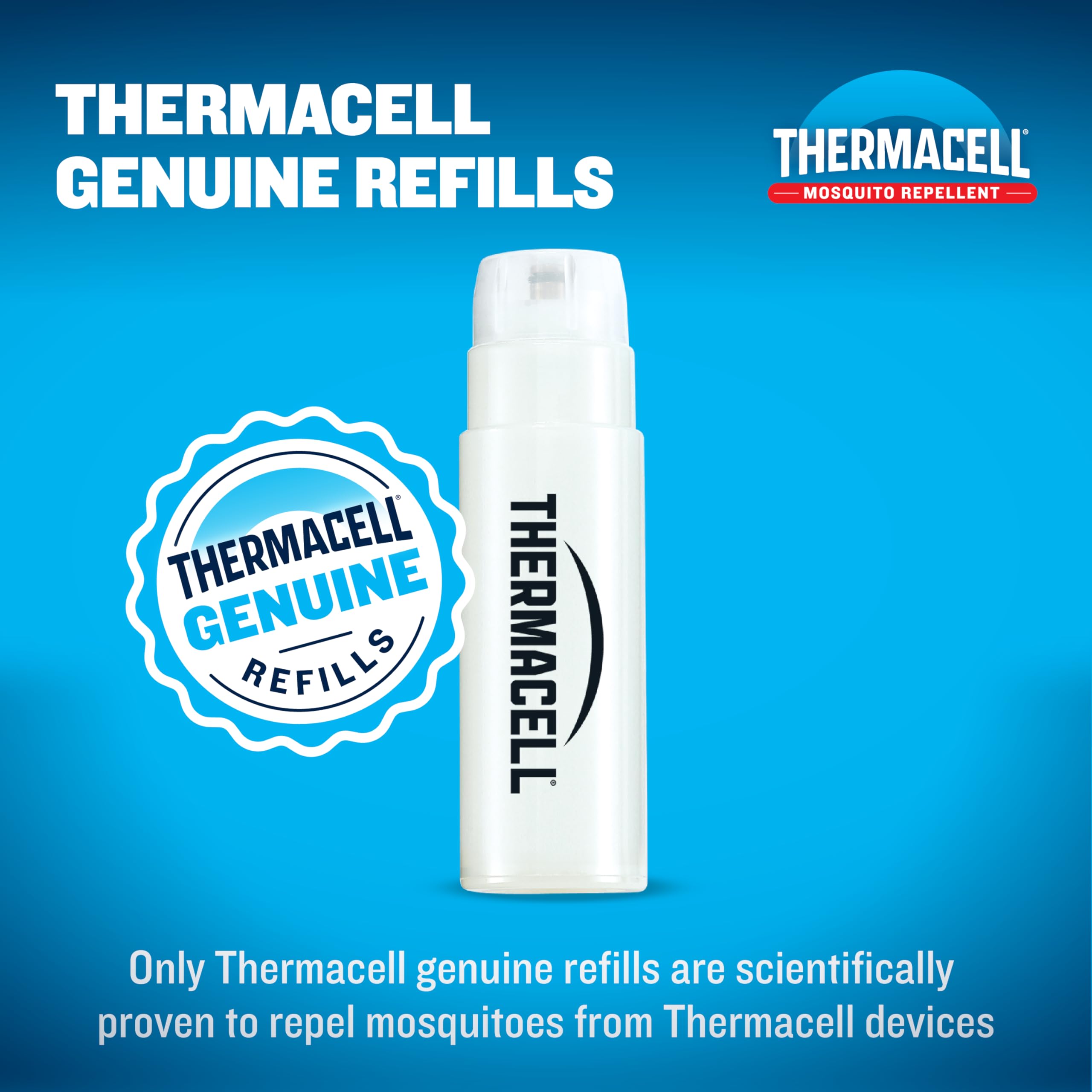 Thermacell cuatro cartuchos alineados sobre mesa, reemplazos para 48 horas totales