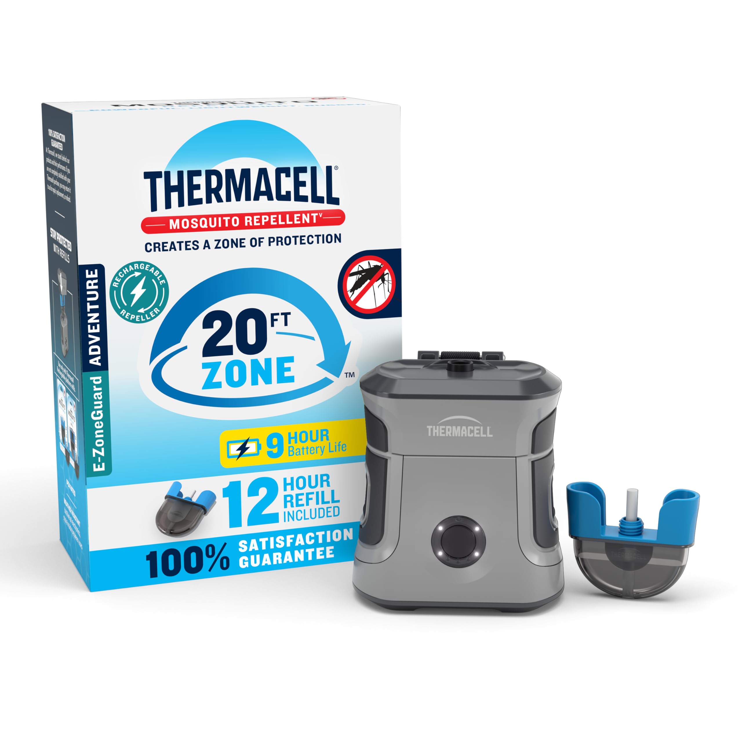 Thermacell E-ZoneGuard frontal mostrando diseño compacto y fácil de sostener