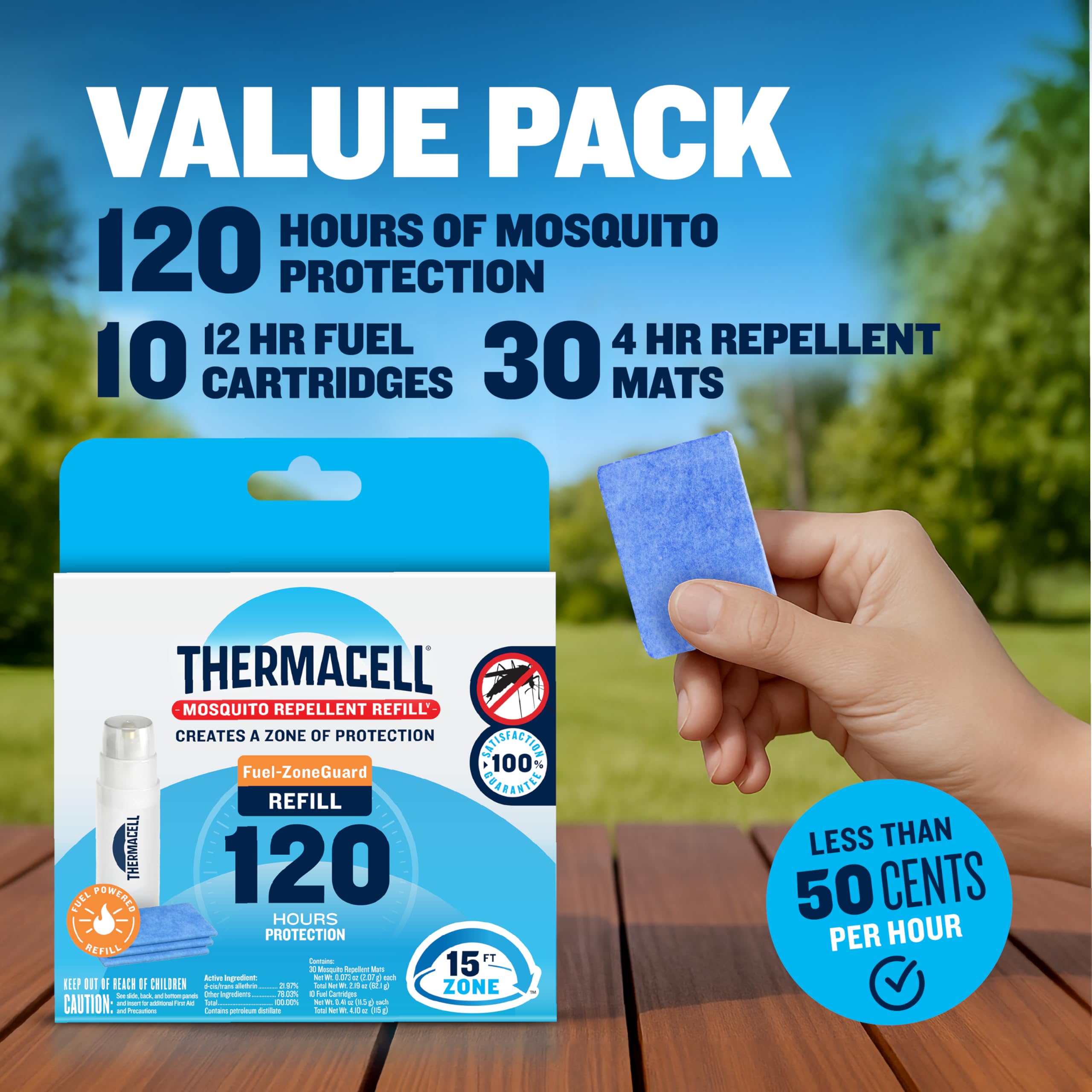 Thermacell etiqueta con instrucciones claras y compatibilidad