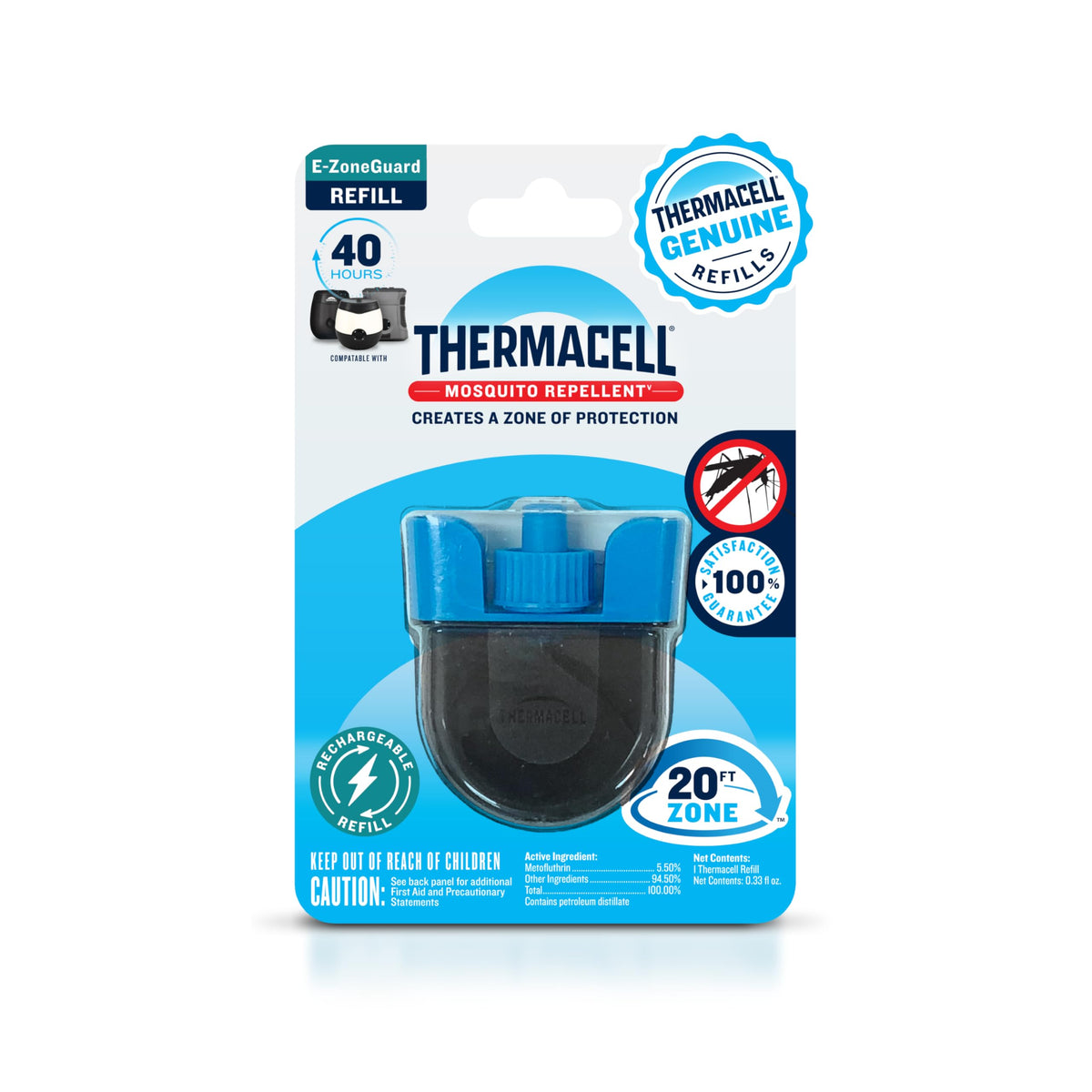 Thermacell frente del empaque mostrando recambio y beneficio protección continua
