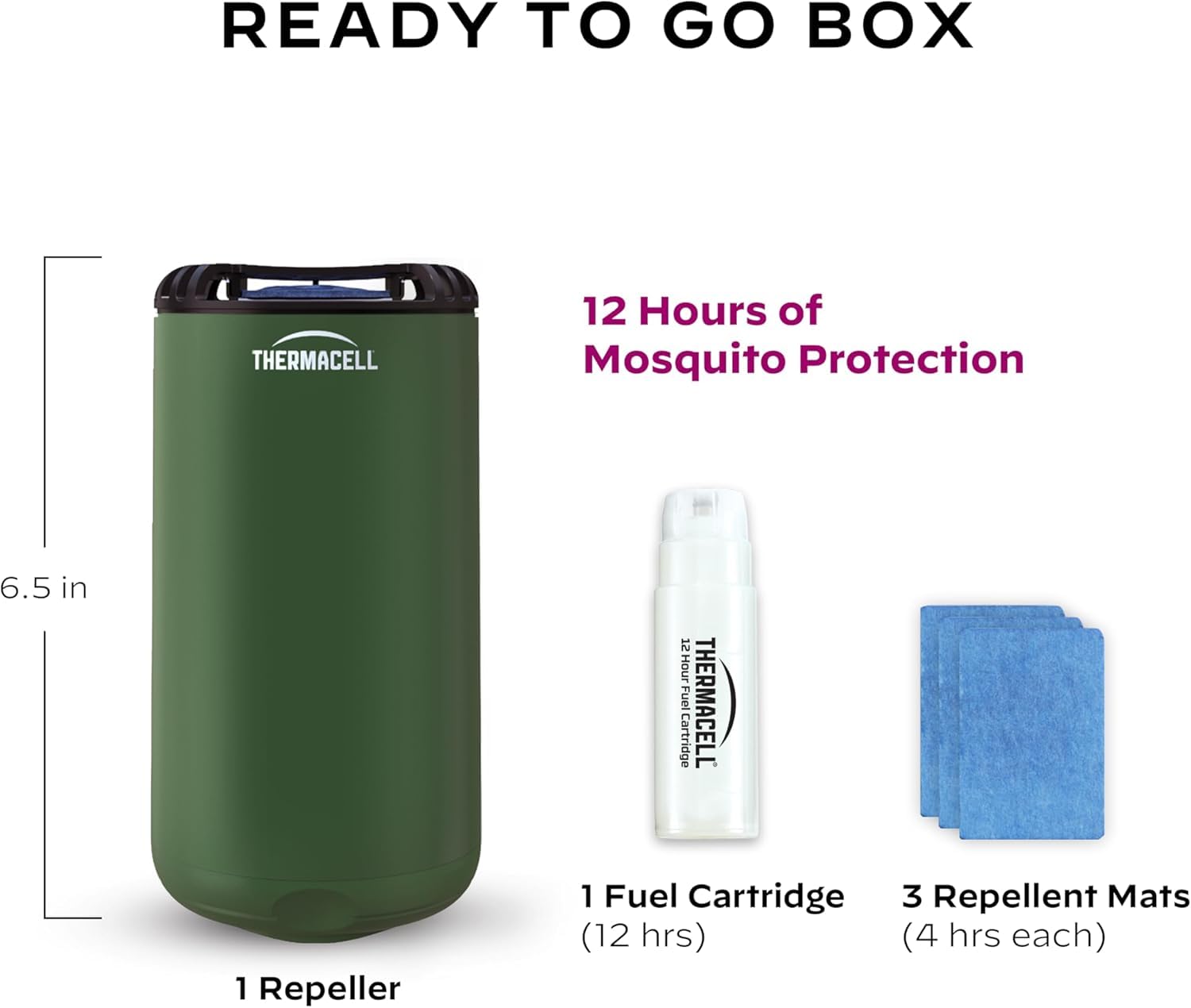 Thermacell etiqueta y especificaciones del producto mostrando instrucciones y seguridad