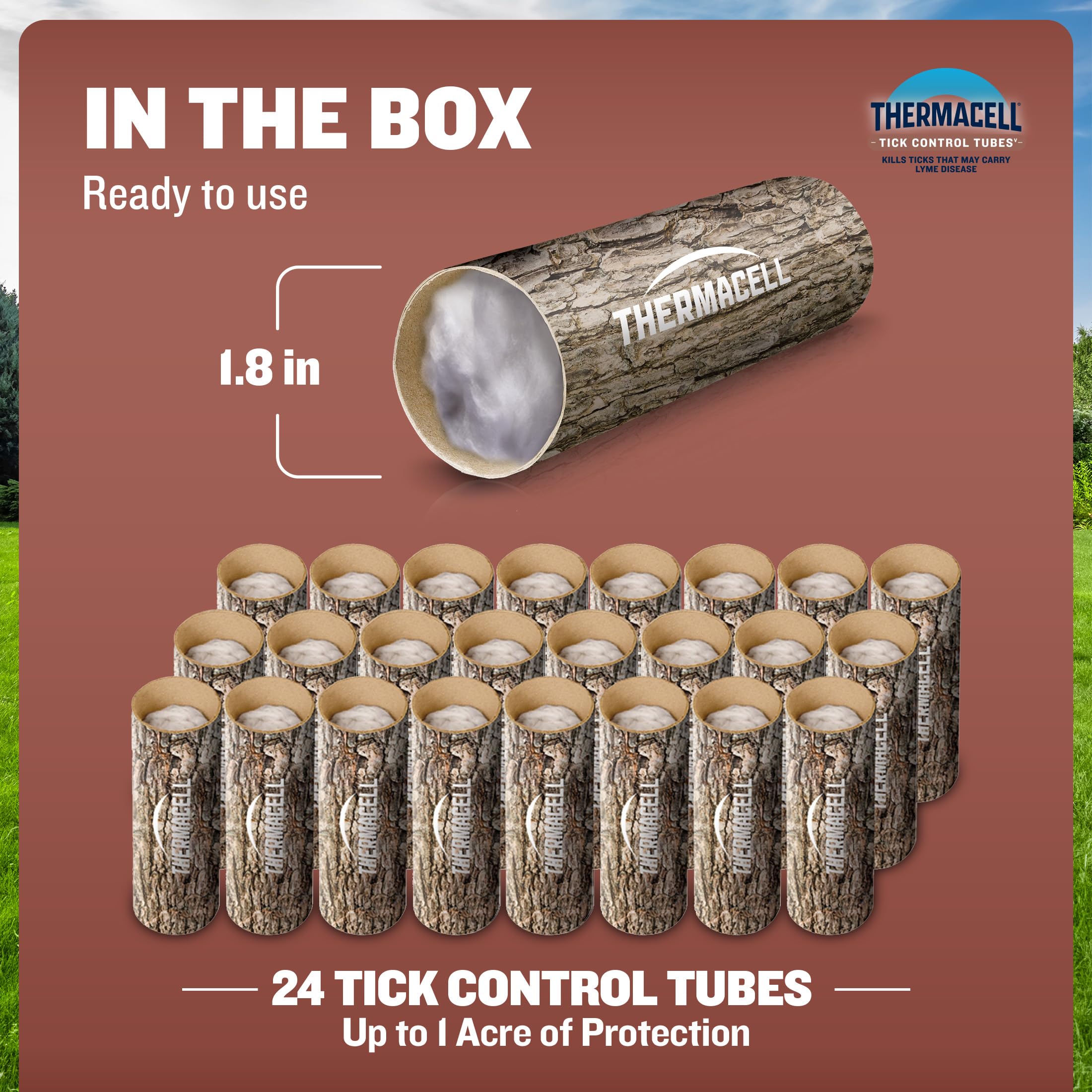 Thermacell tubos insertados en una pila de leña, protección focalizada donde anidan roedores