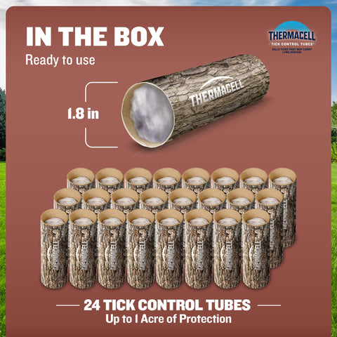 Thermacell tubos insertados en una pila de leña, protección focalizada donde anidan roedores
