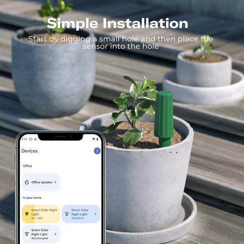THIRDREALITY app móvil mostrando alerta de humedad y control remoto