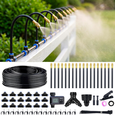 Thiswing vista frontal del kit de riego mostrando componentes y ahorro de agua