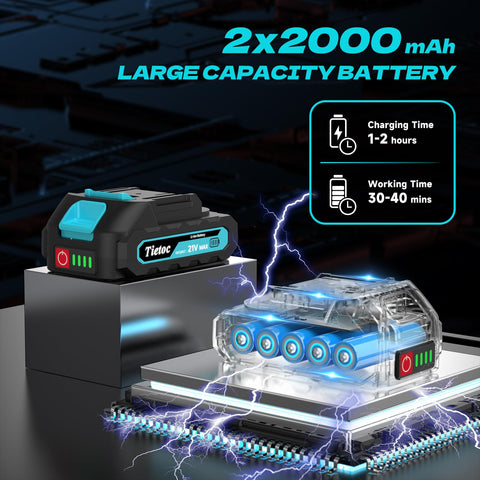 tietoc dos baterías en mano, autonomía prolongada para tareas largas