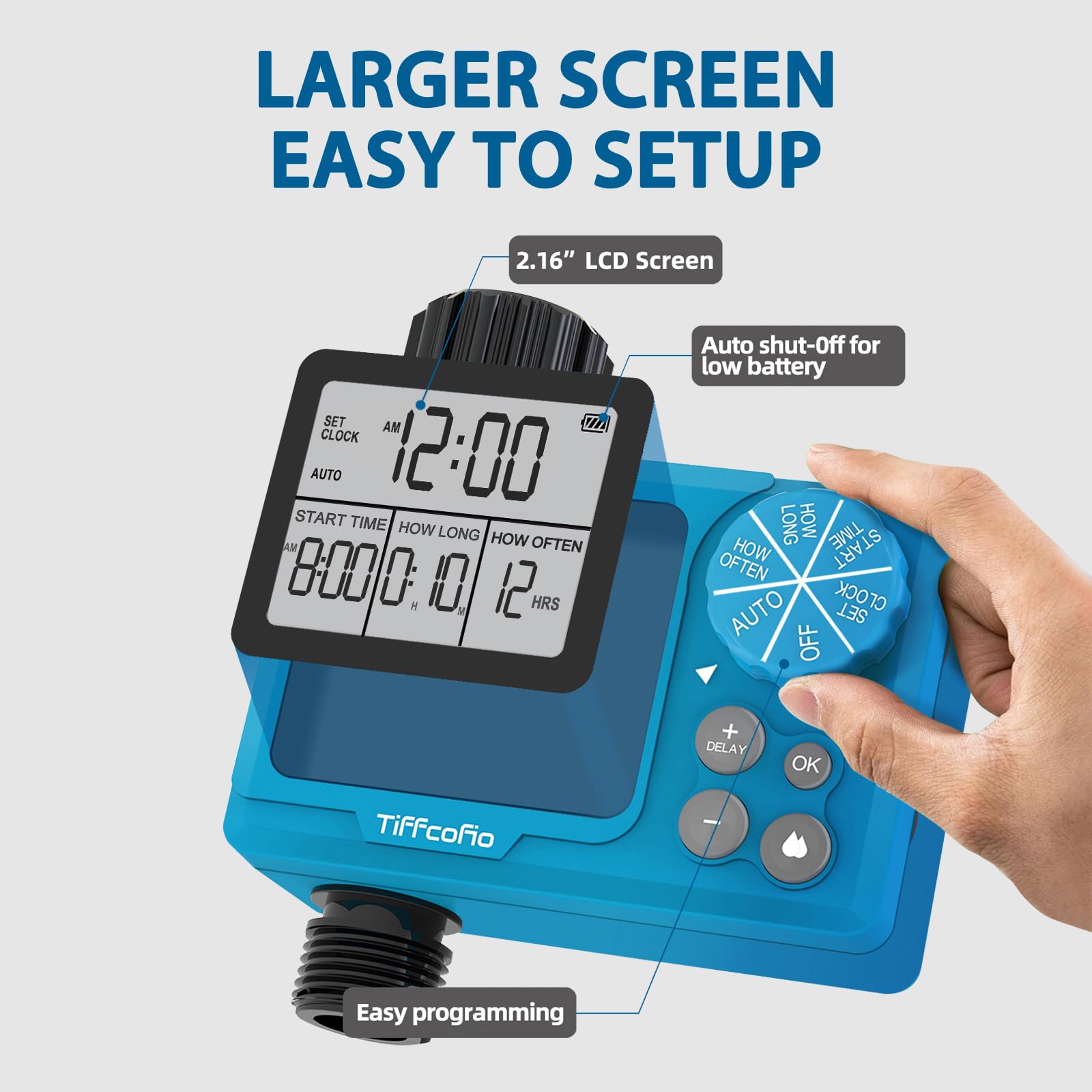 Tiffcofio primer plano pantalla digital que facilita la programación precisa
