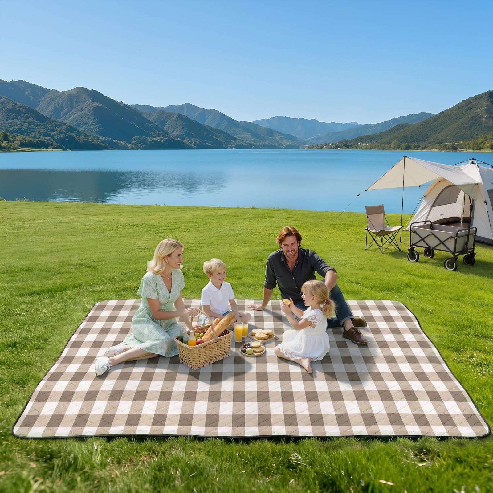 TigeJoy manta desplegada 60x80 pulgadas para picnic familiar cómodo