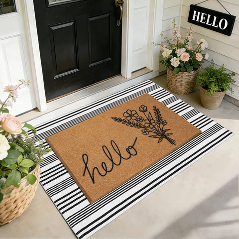 TIKIRUGI felpudo frontal conjunto primavera, bienvenida decorativa y raspado efectivo