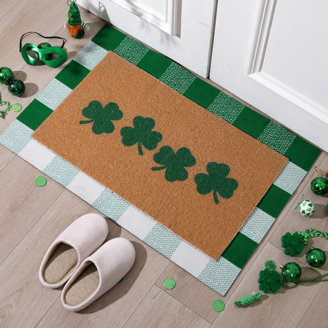 Tinideya alfombra superior verde y blanco en primer plano ofreciendo confort y estilo