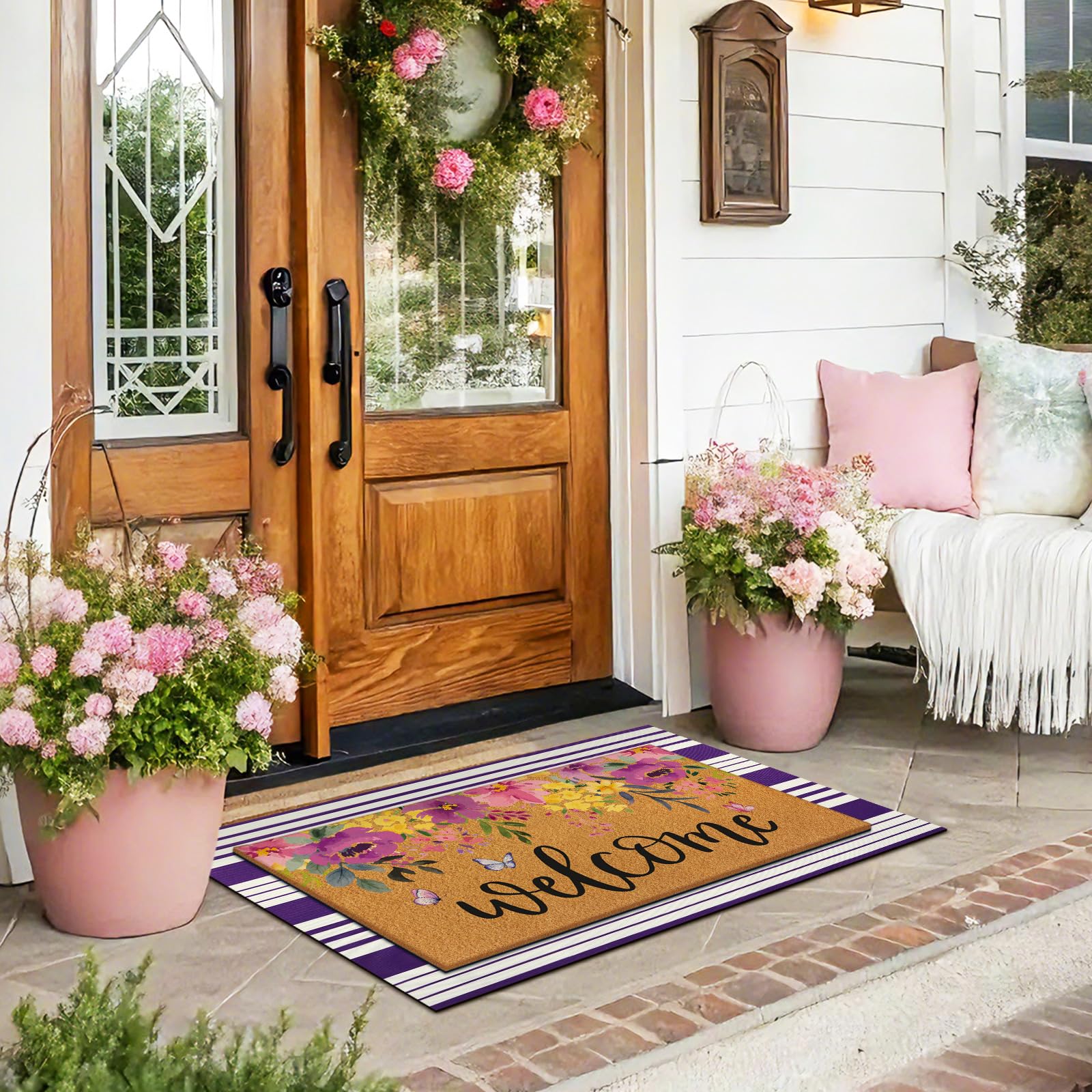Tinideya felpudos en porche morado, realza decoración exterior y protección