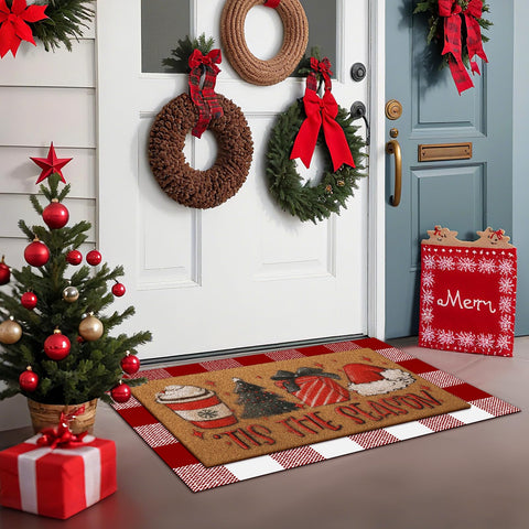 Tinideya entrada decorada en estilo navideño, crea ambiente cálido para invitados