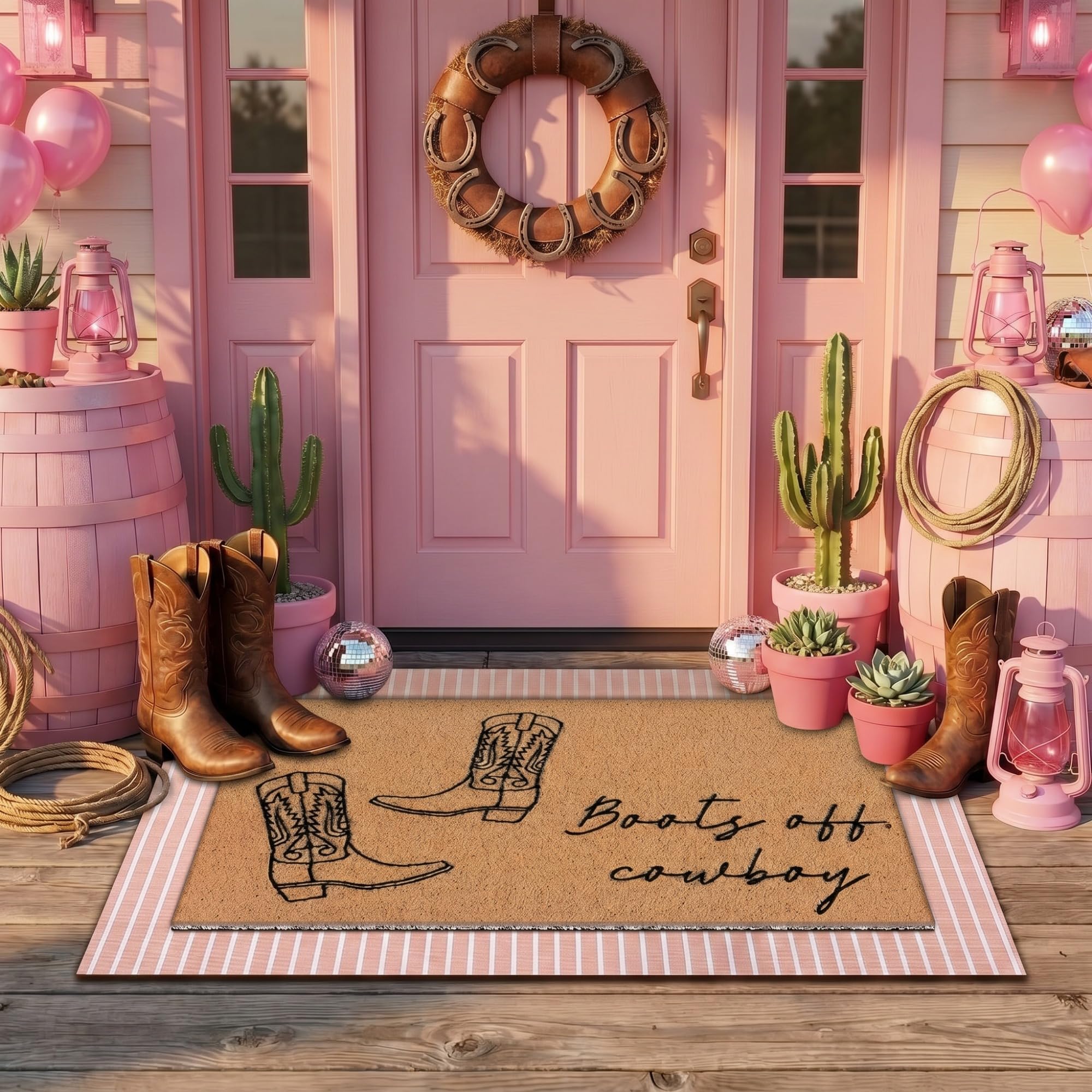 Tinideya felpudo estampado Boots Off Cowboy aporta bienvenida acogedora