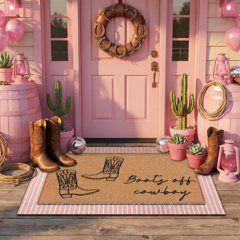 Tinideya felpudo estampado Boots Off Cowboy aporta bienvenida acogedora