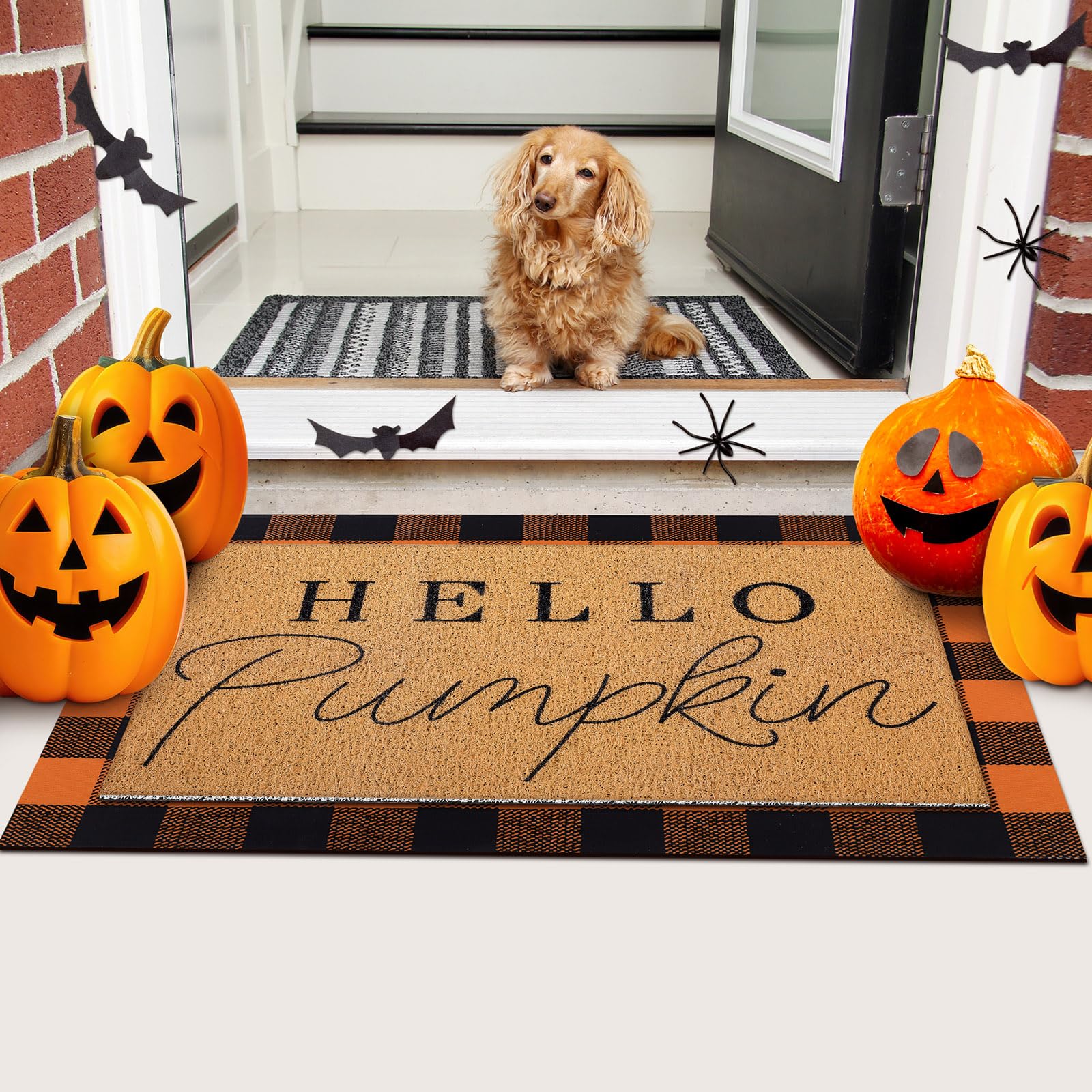 tinideya doble capa con texto Hello Pumpkin creando ambiente acogedor